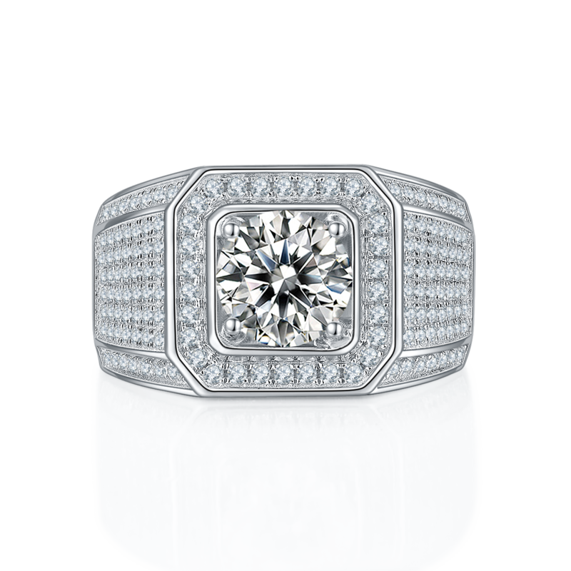 戴军款S925银镀白金MoissaniteMen's Ring2ctD级
